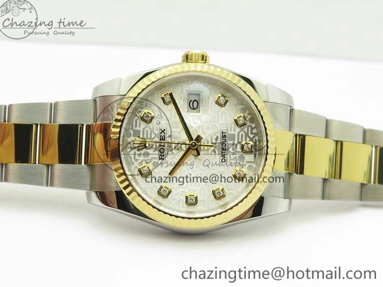 116234 36mm Oyster DJF YG Datejust Edition 1:1 Bracelet V2 Dial On SA3135 Fluted SS White Best Com 1129